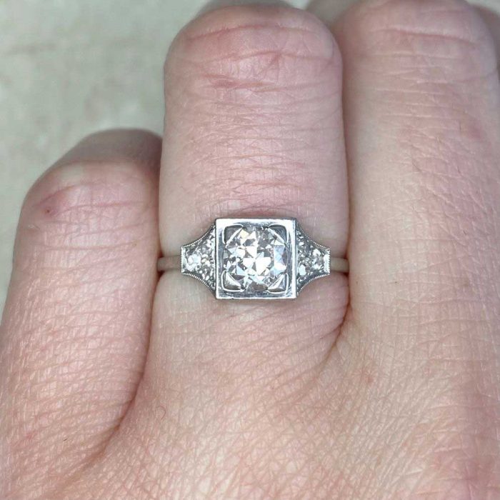Box Prong 0.70ct Old European Cut Diamond Platinum Mounting Circa 1920 14374-F2