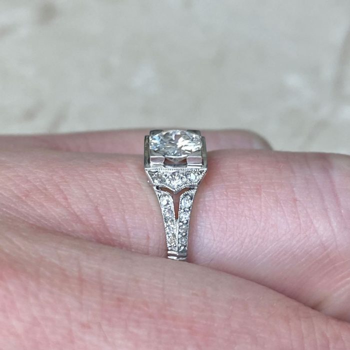 Diamond Accented Platinum Mounting Old European Diamond Engagement Ring 14376-F4