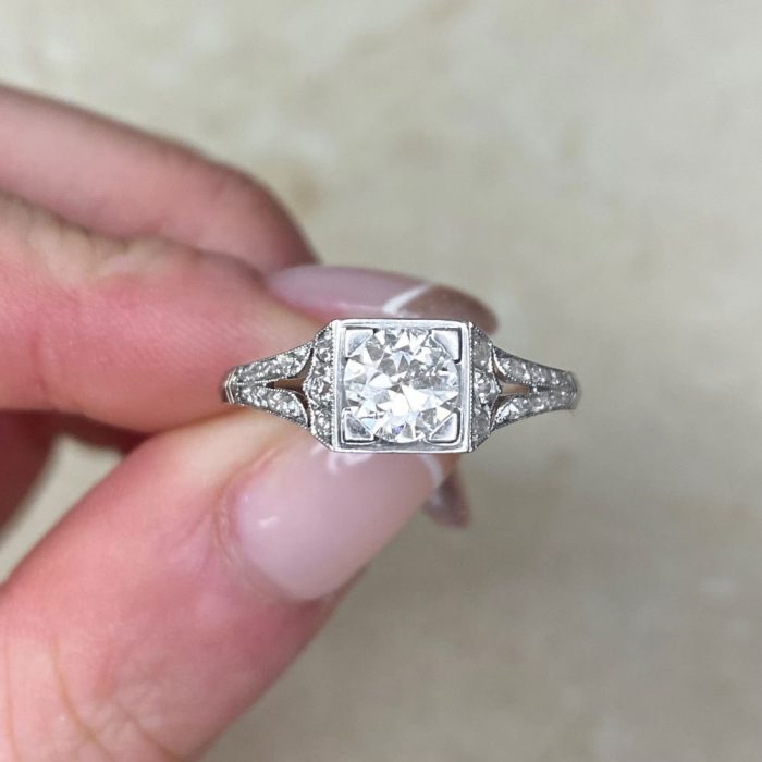 French Antique Square Bezel Diamond Engagement Ring 14376-F5