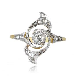 French Art Nouveau Diamond Engagement Ring - Ewell Ring 14377 TV