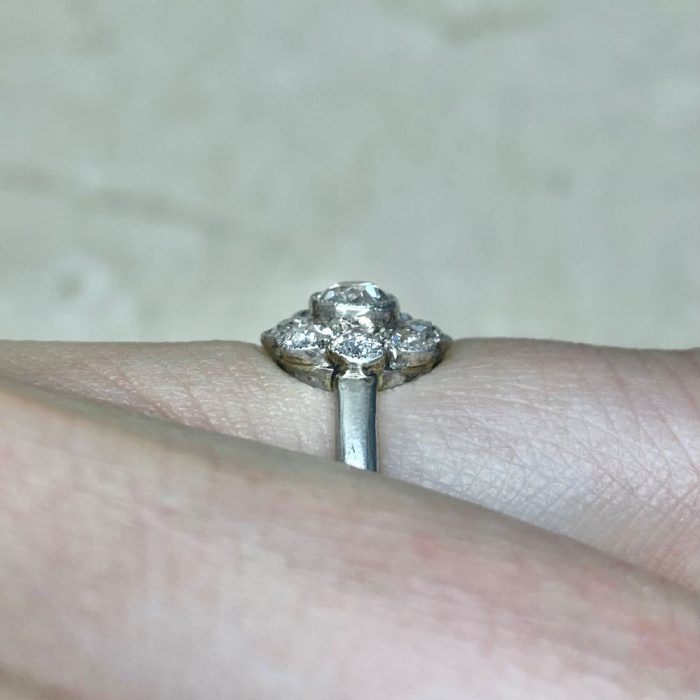 Platinum Mounting Shank Cluster Diamond Engagement Ring Edwardian Era