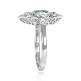 Emerald Cut Aquamarine Diamond Halo Ring - Vineland Ring 14428 TSV