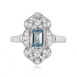 0.55ct Emerald Cut Aquamarine Diamond Ring - Vineland Ring 14428 TV