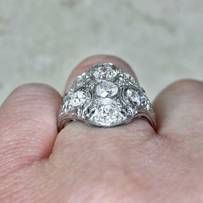 Low Profile Antique Elongated Art Deco Platinum Mounting Engagement Ring 14436-F3