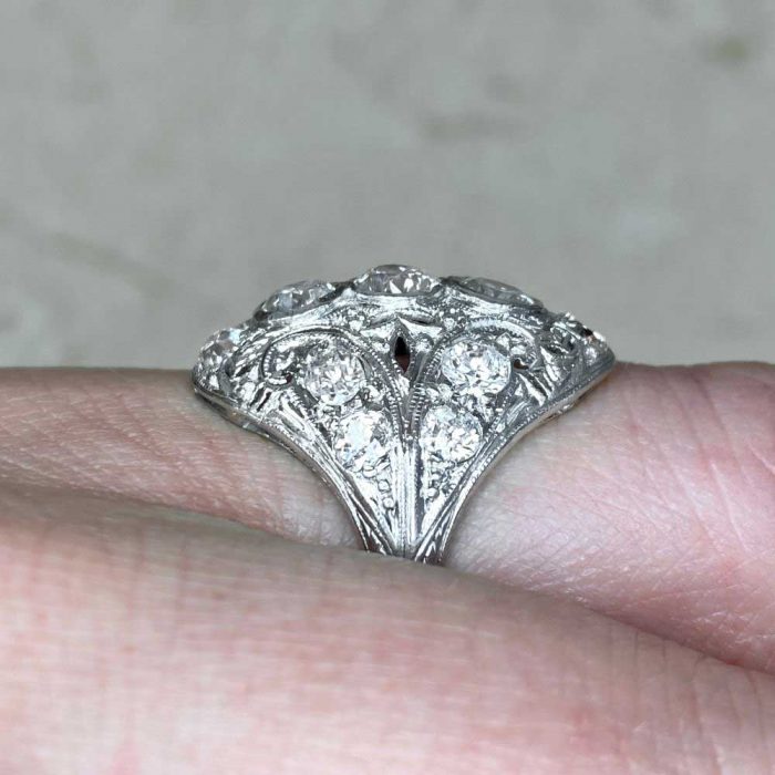 Hand Crafted Platinum Mounting Antique Diamond Cocktail Ring 14436-F4