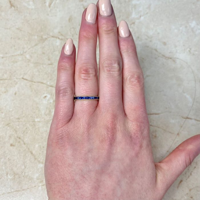 French Cut Natural Sapphire Half Eternity Band 14457-F1