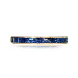Elongated French Cut Sapphire Wedding Band - Manetto Band 14457 TV