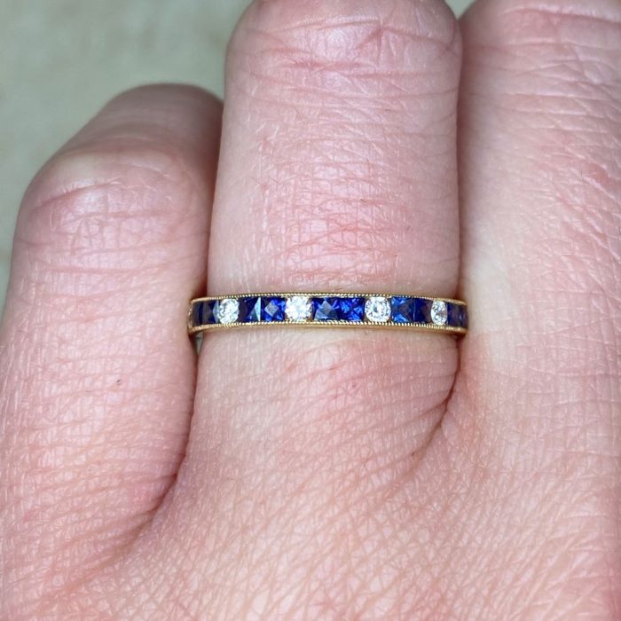 Alternating Sapphire And Diamond Gemstone Half Eternity Band 14459- F2
