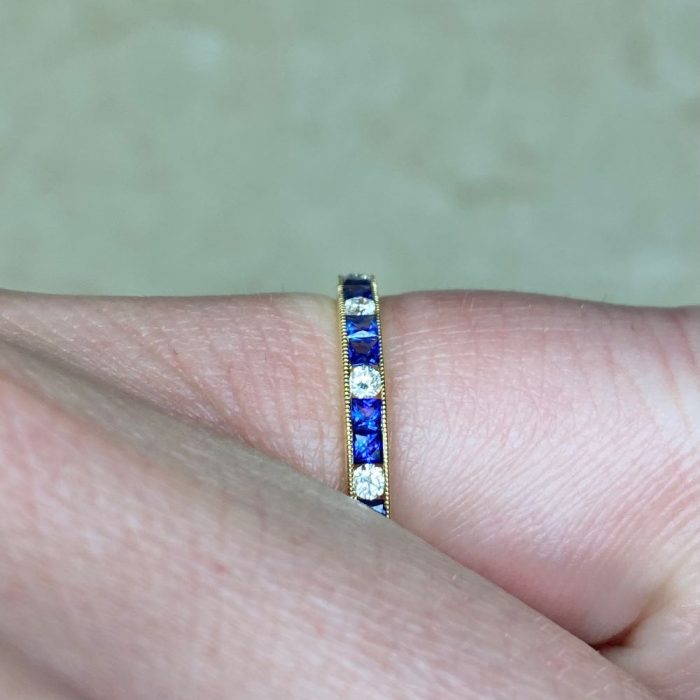 0.34ct Sapphire And 0.16ct Diamond Alternating 18k Yellow Gold Wedding Band 14459-F4