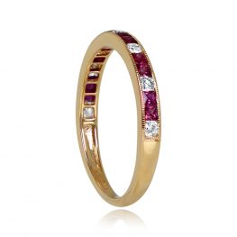 Ruby and Diamond Gold Half-Eternity Band - Muliner Band 14460 TSV