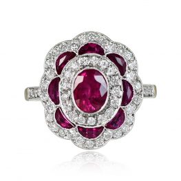 Floral Ruby Halo Cocktail Ring - Baltimore Ring JN2230 TV
