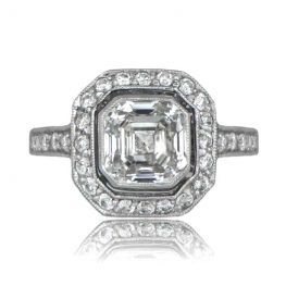 Asscher Diamond Platinum Engagement Ring