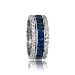 French Cut Sapphires and Diamond Lugo Band Top Side View