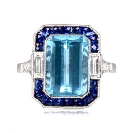 Emerald-Cut High Quality Aquamarine Halo Engagement Ring TV