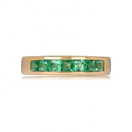 Emerald and Yellow Gold Wedding Band - Glendale Band