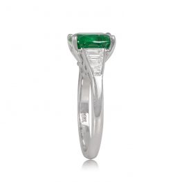 18k white gold 2.48 carat Green oval cut natural emerald tapered baguette diamonds - Madison Ring