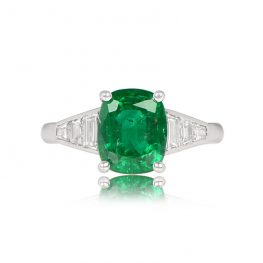 tapered baguette diamonds 2.48 carat Green oval cut natural emerald 18k white gold - Madison Ring