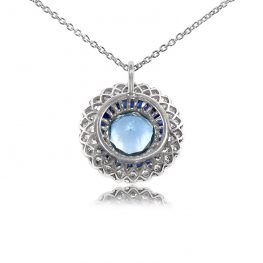 Floral Aquamarine With Sapphire and Diamond Halo Pendant - Sweden Pendant