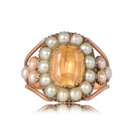 Georgian Citrine and Pearl Halo Ring Bennett Ring 13226