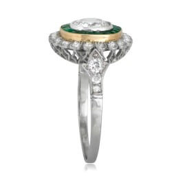 Emerald and Diamond Floral Ring