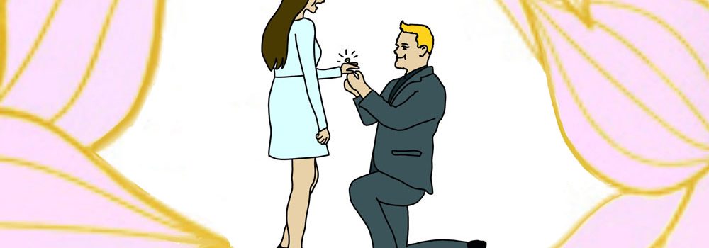 Guy Proposing to Girl with Engagement Ring Drawings Clipart