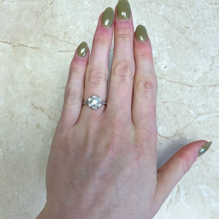 Diamond Cluster Floral Halo Engagement Ring Madrid F1