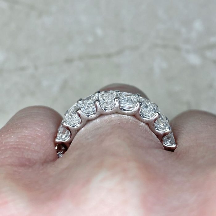 Platinum U Shaped Prong Set Emerald Cut Diamond Eternity Band MOSK-F3