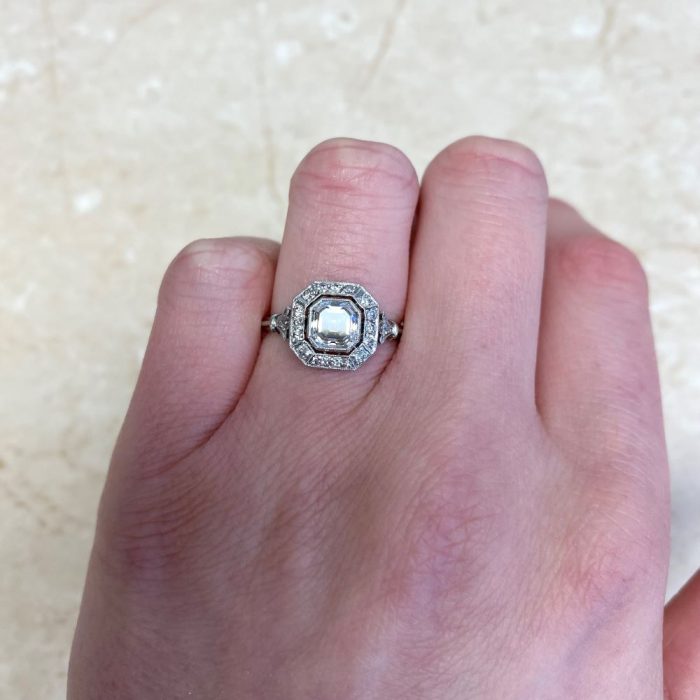 Geometric Diamond and Platinum Halo Ring New York Ring F2