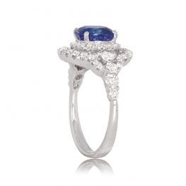 Kashmir Sapphire and Diamond Halo Ring Lane Ring