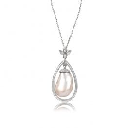 13.52ct Pearl and Diamond Border Necklace - Iberia Necklace
