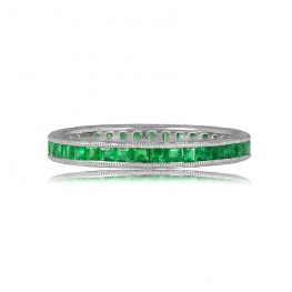 Calibre Cut Natural Emerald Wedding Band - Sullivan Band 12622 TV