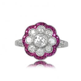 Diamond and Ruby Floral Halo Ring - Tufton Ring 13696 TV