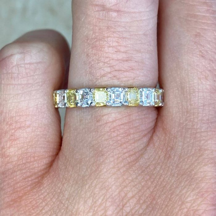Yellow Diamond And White Diamond Eternity Band Asscer Cut Diamonds VMK60 F2