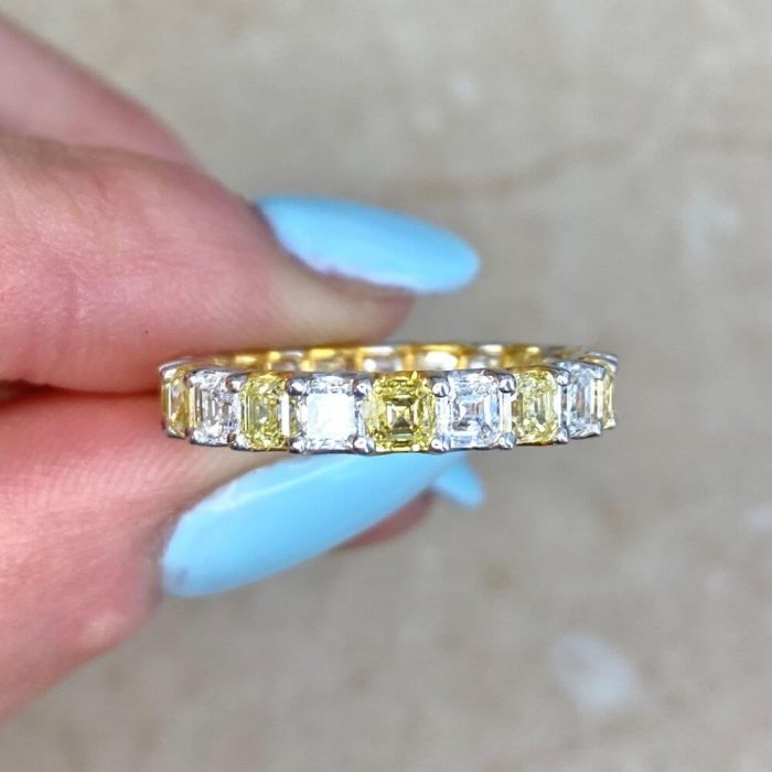 Asscher Cut Diamond And Yellow Gold Diamond 14k White Gold Mounting VMK60 F5