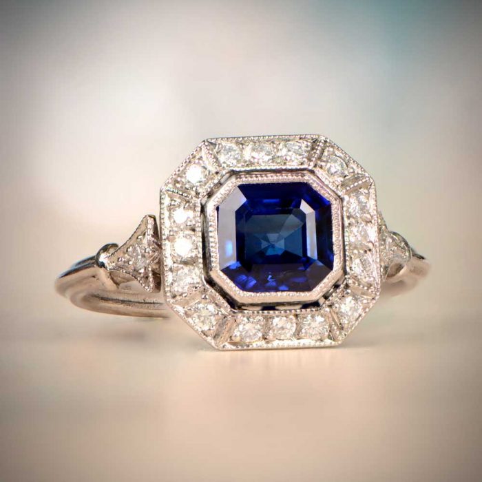 Sapphire and Diamond Halo Ring Amherst Ring Artistic