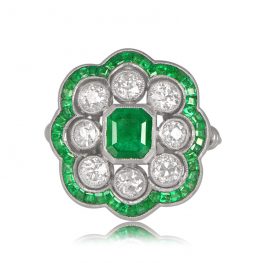 Green Emerald and Diamond Cluster Ring Holme Green Ring