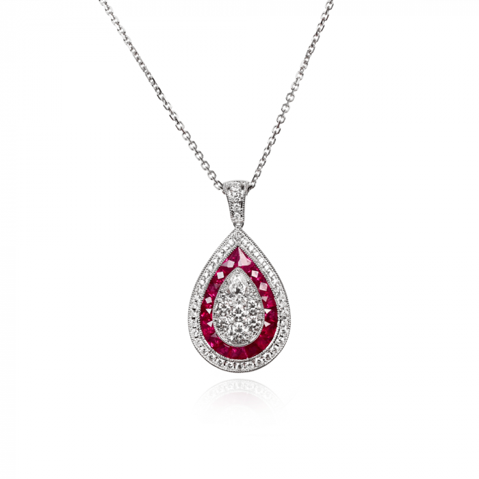 Pear-Shape Ruby and Diamond Pendant - Wimbleton Pendant sh101 TV